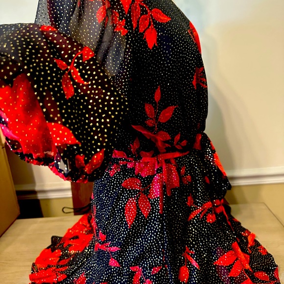 ⭐️HostPick⭐️City Triangles Black & Red Floral Long Sleeve Dress w/ Gold sparkles - Picture 3 of 14